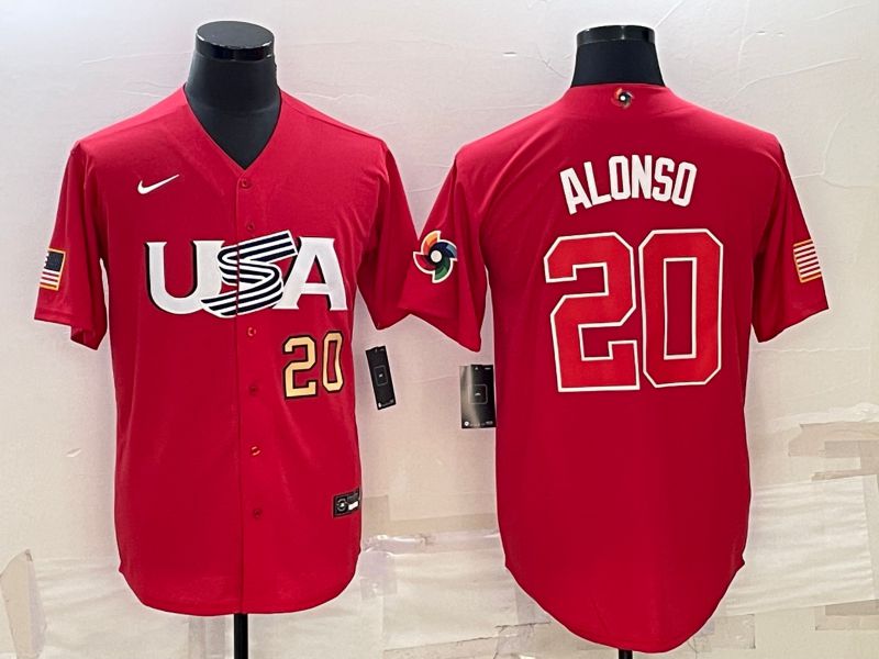 Men 2023 World Cub USA #20 Alonso Red Nike MLB Jersey7->more jerseys->MLB Jersey